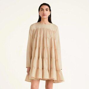 Merlette Soliman Mini Dress Beige Tiered Trapeze Resort Light Beige XS